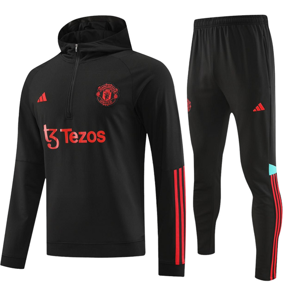 Manchester United Black Hoodie Training Tracksuit 2023/24