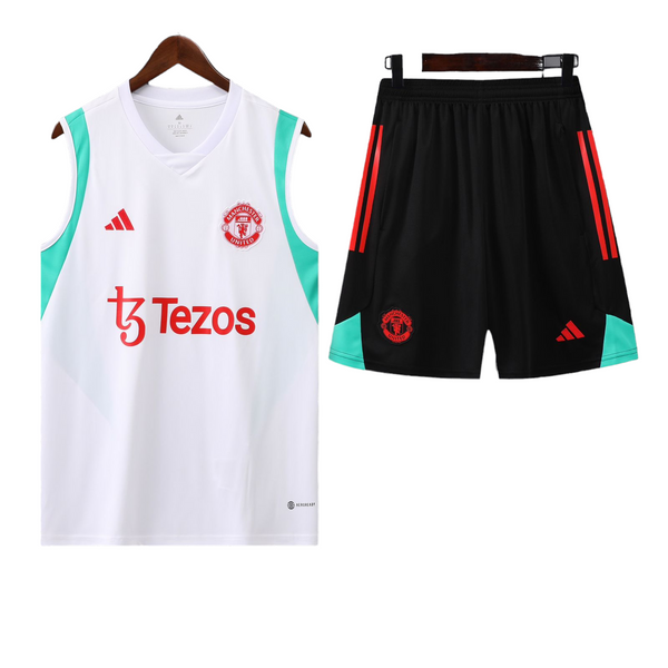 Manchester United White Sleeveless Training Set 2023/24