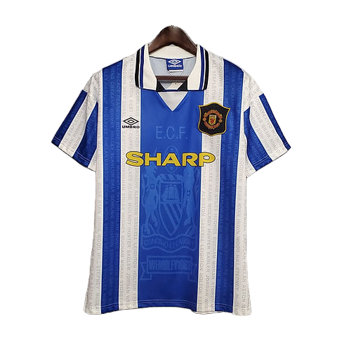 Manchester united blue retro jersey on sale
