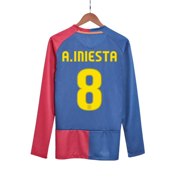 A. Iniesta 8 - 2008/09 FCB Home Fullsleeves Retro Jersey - Original Quality