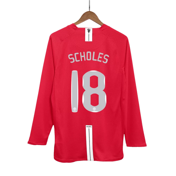 2007-08 Scholes 18 - Manchester United Home Fullsleeves Jersey - Retro