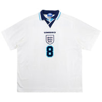 Gascoigne 8 - 1996 England Home World Cup Jersey - Retro ( Original Quality )